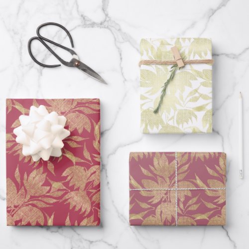 Stylized Flowers Art Deco Burgundy Wrapping Paper Sheets