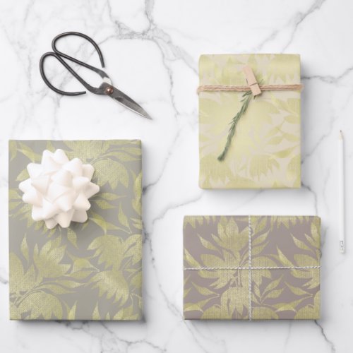 Stylized Flowers Art Deco Golden Pastel Mocha Wrapping Paper Sheets