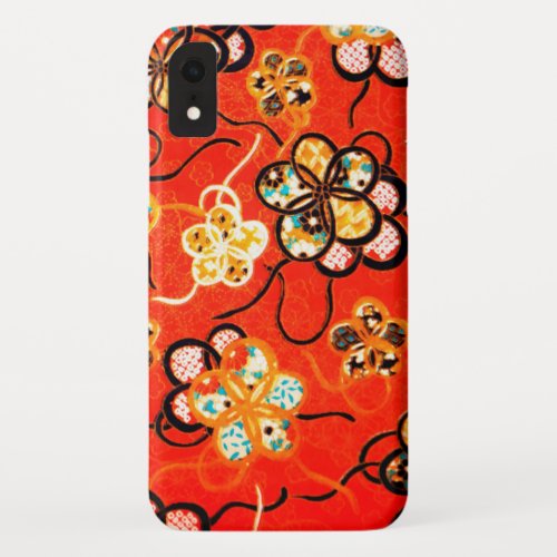 STYLIZED FLOWERS BLACK WHITE RIBBONS BRIGHT RED iPhone XR CASE