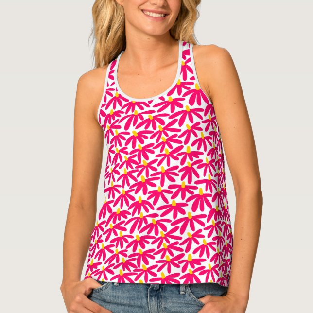 Stylized Flowers - Crimson, Amber and White Tank Top (Front)
