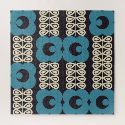 Stylized Flowers Modern Vintage Geometric Jigsaw Puzzle