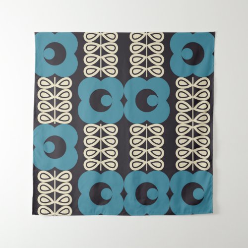 Stylized Flowers Modern Vintage Geometric Tapestry