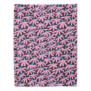 Stylized Flowers - Pink, Sky Blue and Black Duvet Cover