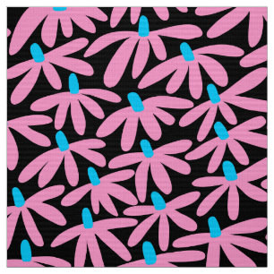 Stylized Flowers - Pink, Sky Blue and Black Fabric