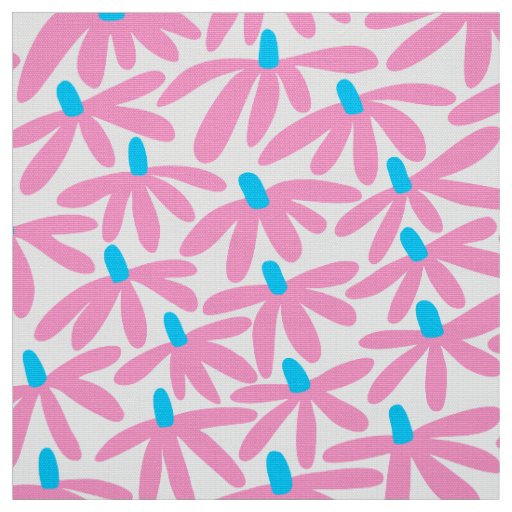Stylized Flowers - Pink, Sky Blue and White Fabric
