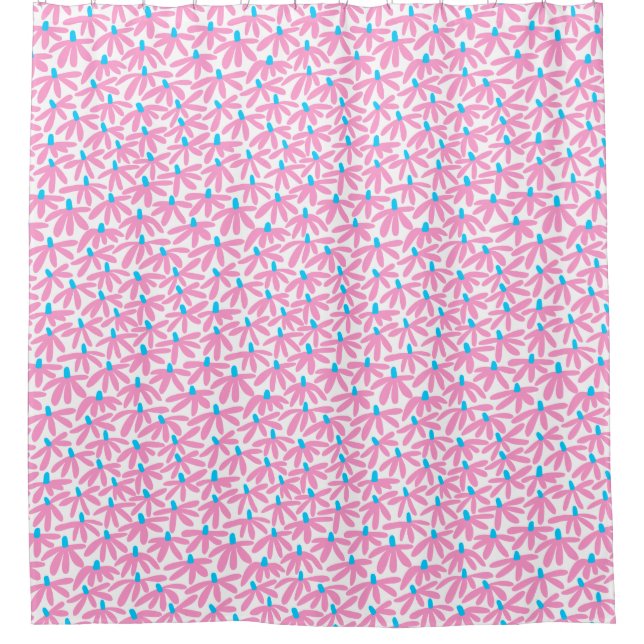 Stylized Flowers - Pink, Sky Blue and White Shower Curtain (Front)