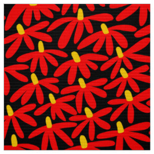Stylized Flowers - Red, Amber and Black Fabric