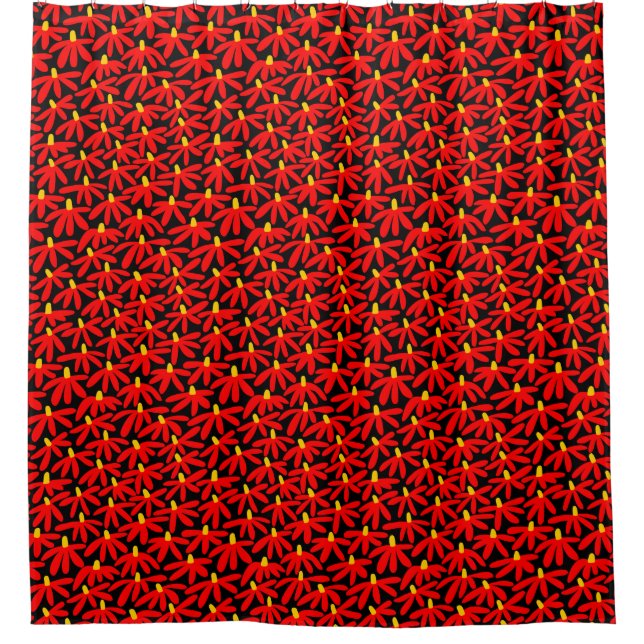 Stylized Flowers - Red, Amber and Black Shower Curtain (Front)