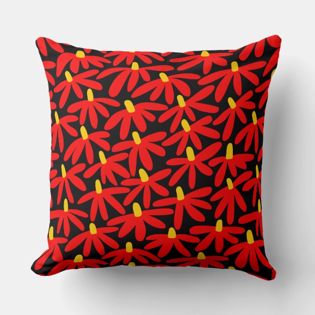 Stylized Flowers - Red, Amber and Black Throw Pillow (Front)