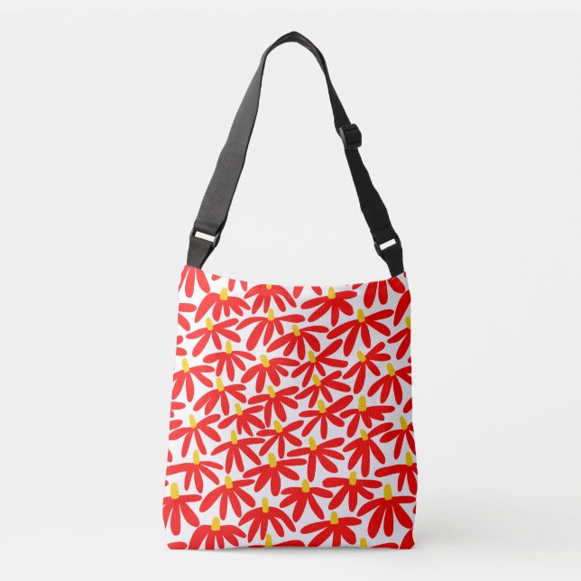 Stylized Flowers - Red, Amber and White Crossbody Bag (Front)