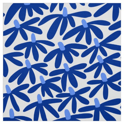 Stylized Flowers - Shades of Blue and White Fabric