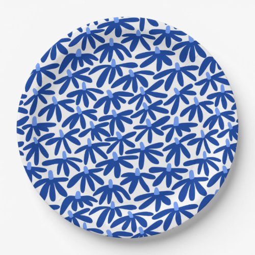 Stylized Flowers _ Shades of Blue and White Paper Plates