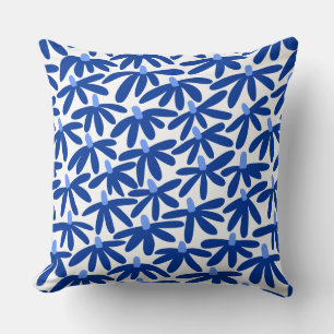 Stylized Flowers - Shades of Blue and White Throw Pillow