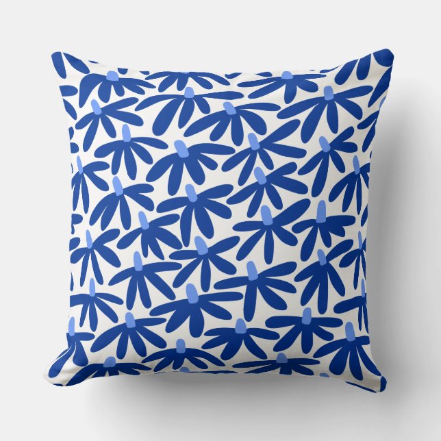 Stylized Flowers - Shades of Blue and White Throw Pillow (Front)
