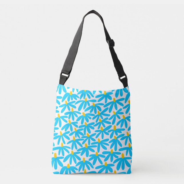 Stylized Flowers - Sky Blue, Amber and White Crossbody Bag (Front)