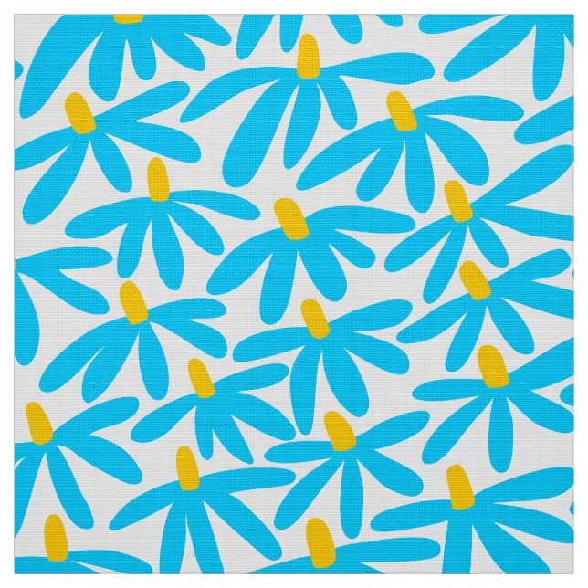 Stylized Flowers - Sky Blue, Amber and White Fabric (Swatch)