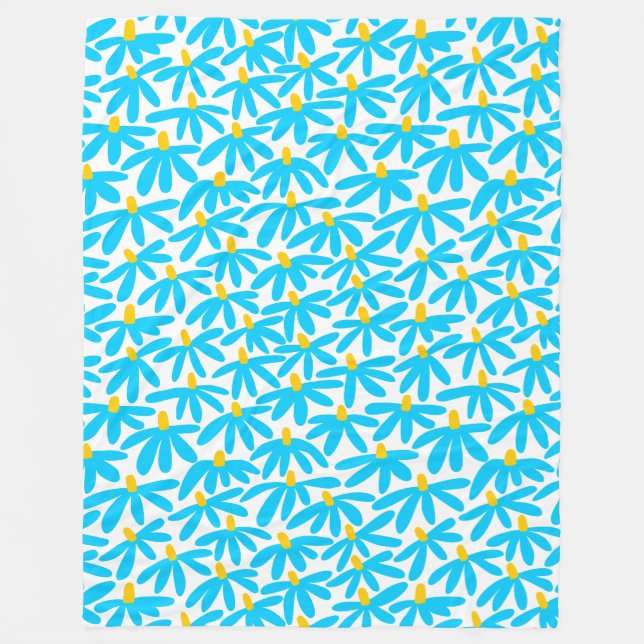 Stylized Flowers - Sky Blue, Amber and White Fleece Blanket (Front)