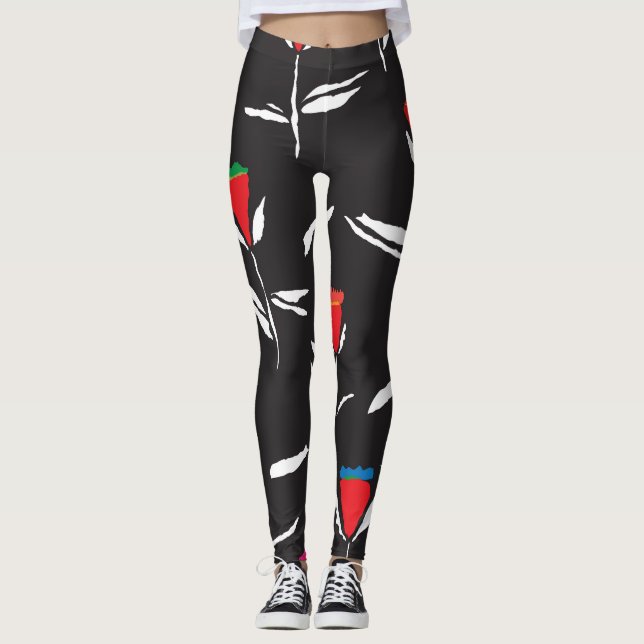 Stylized Flowers: Vintage Pattern Elegance Leggings (Front)