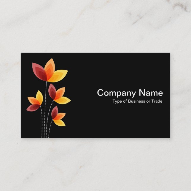 Stylized Flowers - White on Black Business Card (Front)