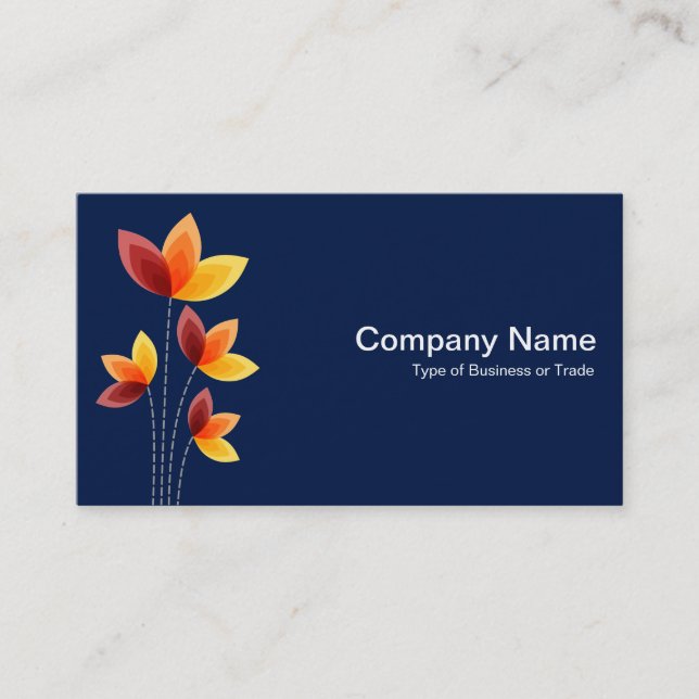 Stylized Flowers - White on Dark Blue 001744 Business Card (Front)