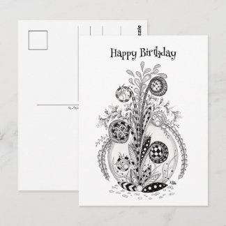 Stylized Flowers Zen Doodle Art - Postcard