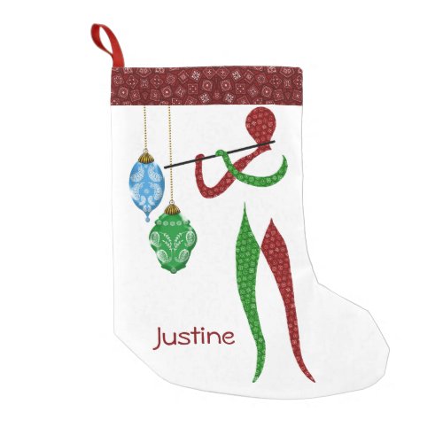 Stylized Flute Player Playing a Christmas Tune Small Christmas Stocking