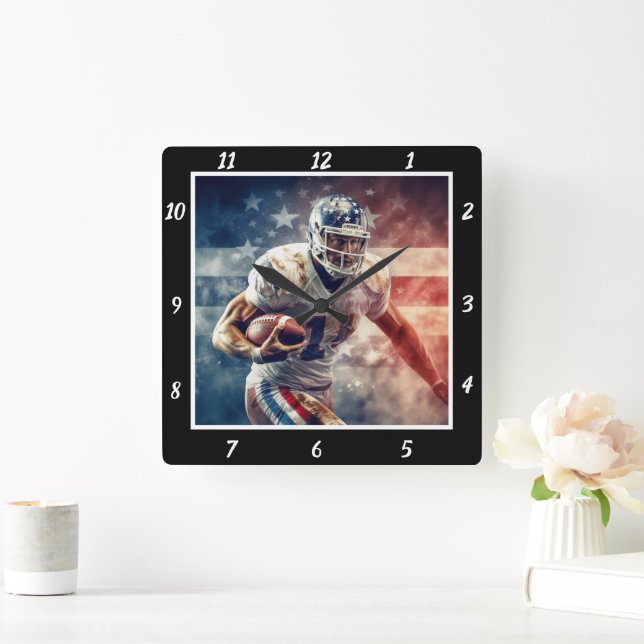 Stylized Football Player Square Wall Clock (Home)