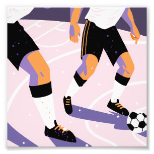 Stylized Football Players Dribbling a Soccer Ball Photo Print
