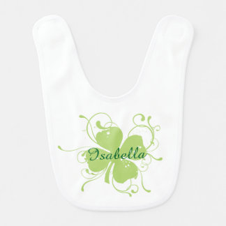 Stylized Four-leaf Clover And Baby's Name Baby Bib