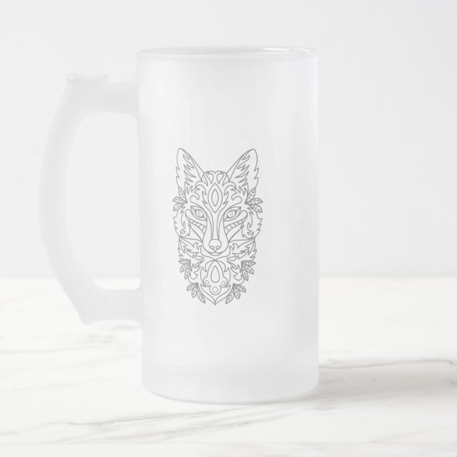 Stylized Fox Frosted Glass Mug (Left)