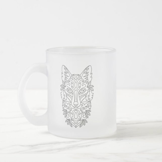 Stylized Fox Frosted Glass Mug (Left)