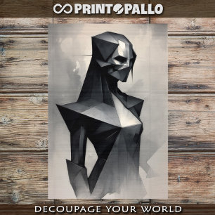 Stylized futuristic metallic woman tissue paper