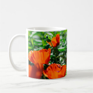 Stylized Garden Red Orange Poppy Flowers Coffee Mug
