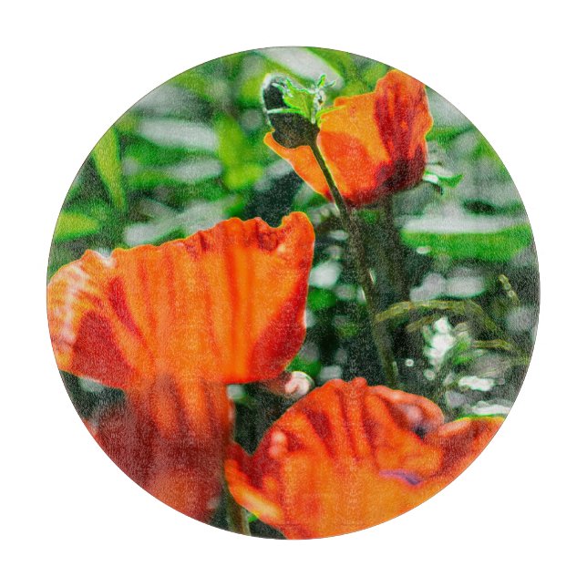 Stylized Garden Red Orange Poppy Flowers Cutting Board (Front)