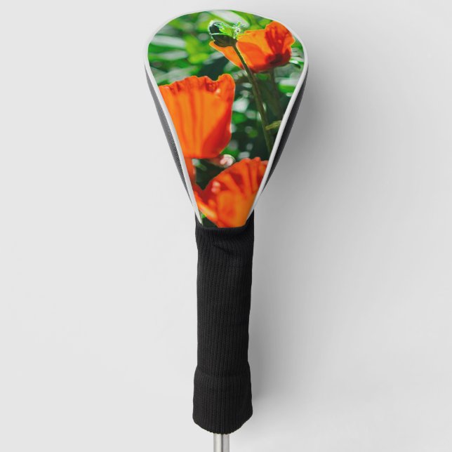 Stylized Garden Red Orange Poppy Flowers Golf Head Cover (Front)