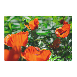Stylized Garden Red Orange Poppy Flowers Placemat