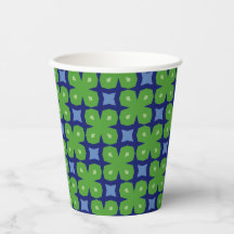 Stylized Geometric Four-Leaf Clovers on Blue