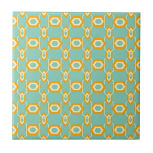 Stylized geometric pattern in bold orange hexagon ceramic tile