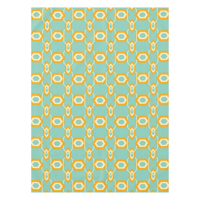 Stylized geometric pattern in bold orange hexagon tablecloth (Front)