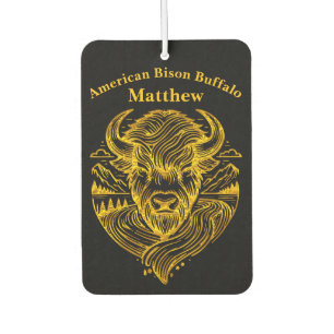 Stylized Gold Bison Illustration in Nature Setting Air Freshener