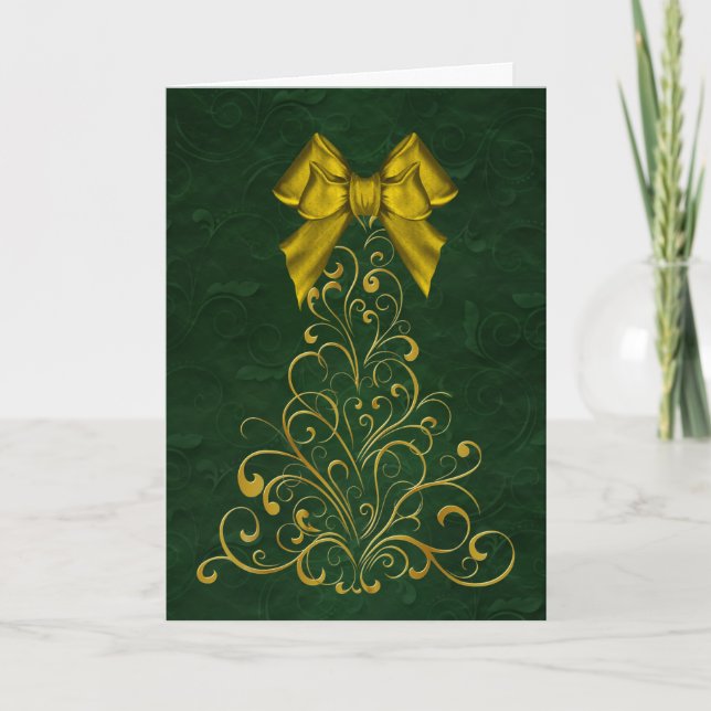 Stylized Gold Christmas Tree Greeting Card (Front)