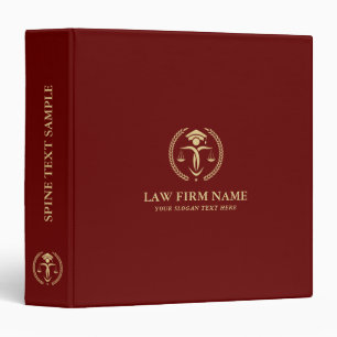 Stylized Gold Justice Logo Dark Red Background 3 Ring Binder