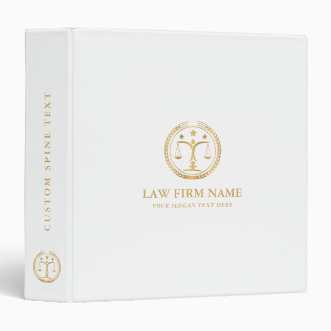 Stylized Gold Justice Logo On White 3 Ring Binder (Front/Spine)