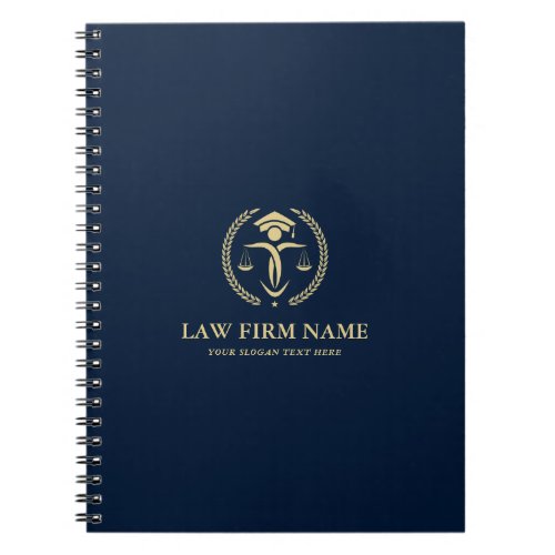 Stylized Gold Justice Logo Royal Blue Background Notebook