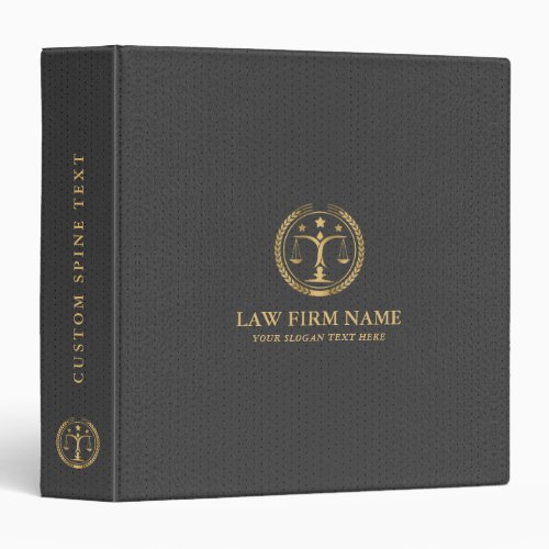 Stylized Gold Law Logo Black Leather Texture 3 Ring Binder