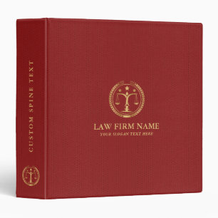 Stylized Gold Law Logo, Red Leather Texture 3 Ring Binder