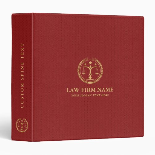 Stylized Gold Law Logo Red Leather Texture 3 Ring Binder