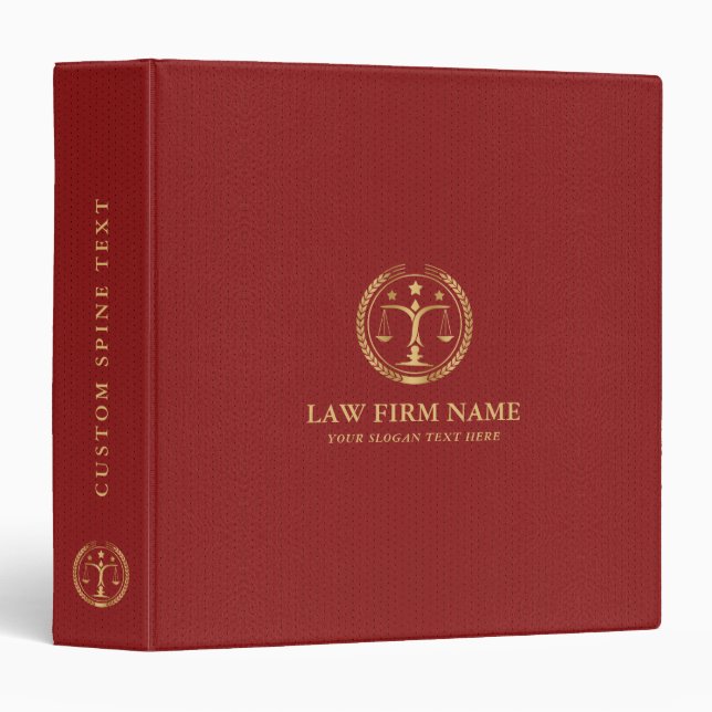 Stylized Gold Law Logo, Red Leather Texture 3 Ring Binder (Front/Spine)