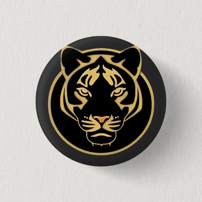 Stylized Golden Tiger Logo Design Button (Front)