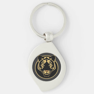 Stylized Golden Tiger Logo Design Keychain